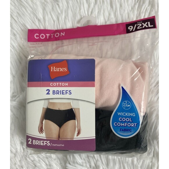 4 Hanes 100% Cotton Briefs Plus Size 2XL Black Pink Wicking Cool Comfort 2 Pack - Picture 3 of 7